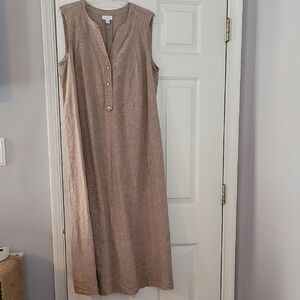 J. Jill Sleeveless Tan Maxi Dress 100% Linen
